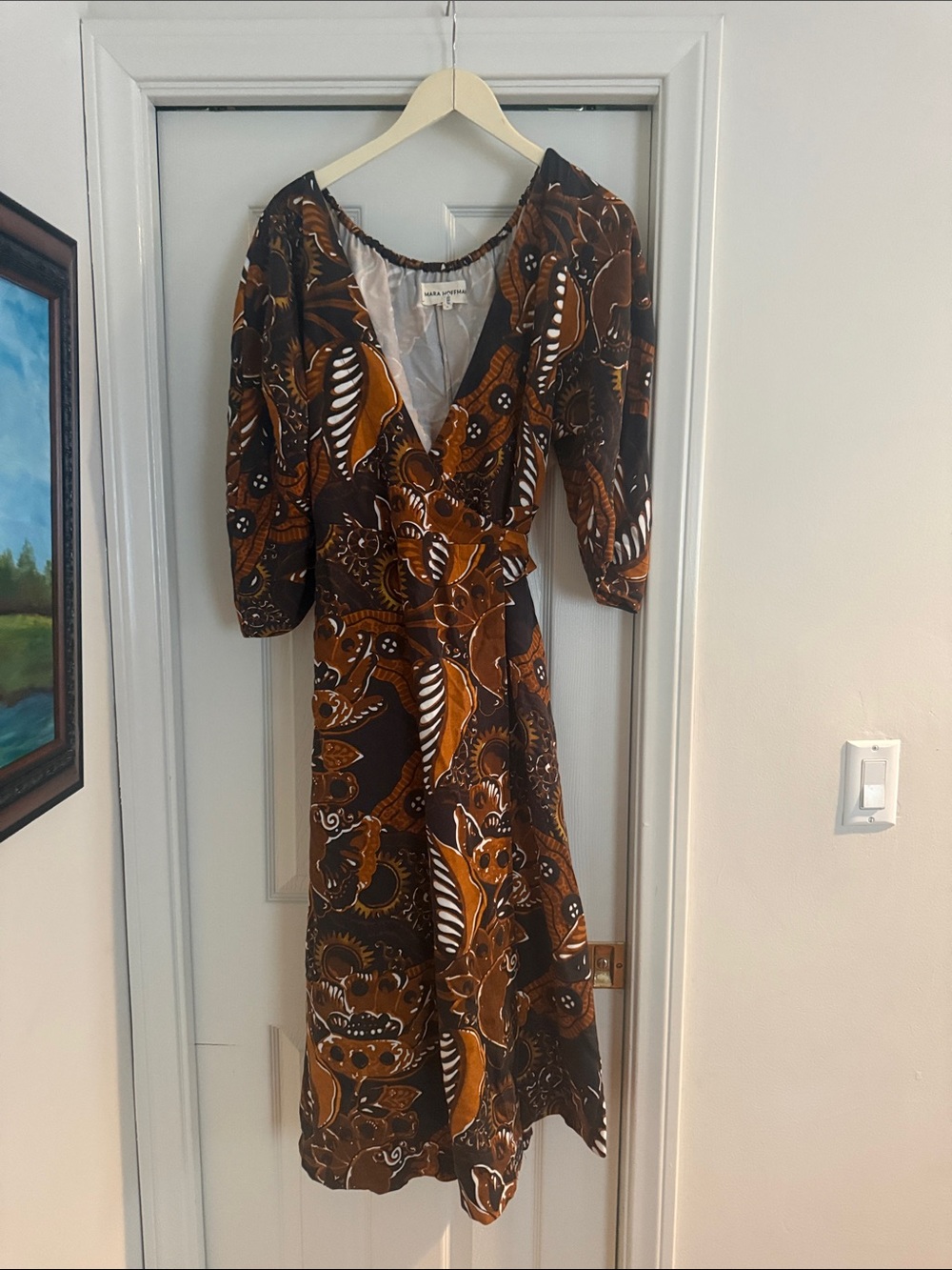 Mara Hoffman Brown & Tan Abstract Wrap Midi Dress